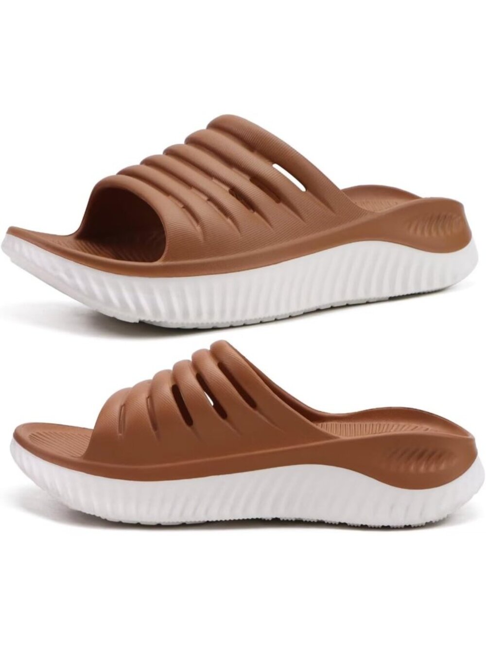 🆕 Women's Brown White Sandals With Comfortable Arch Support Sport Slides Casual